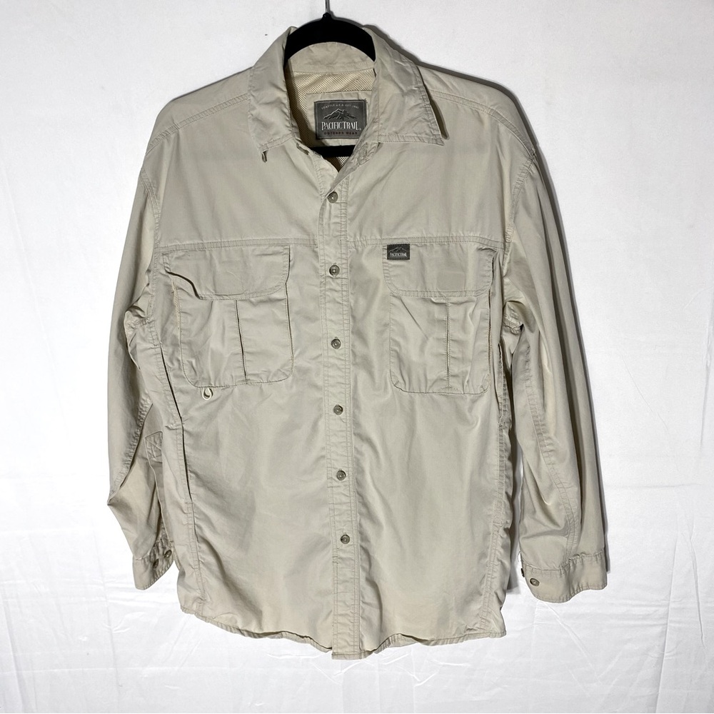 Vintage Pacific Trail Outdoor Wear Beige Button Front Fishing Shirt Activewear M